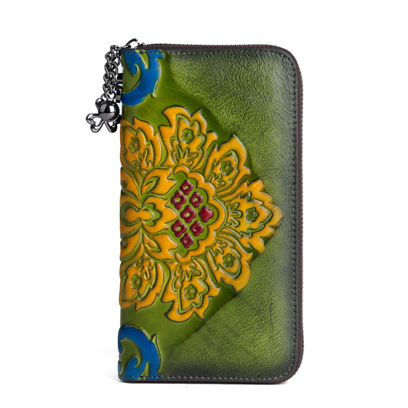 Designer's new wallet with vegetable tanned cowhide and polished color, long style, wallet, women's hand-held zipper bag