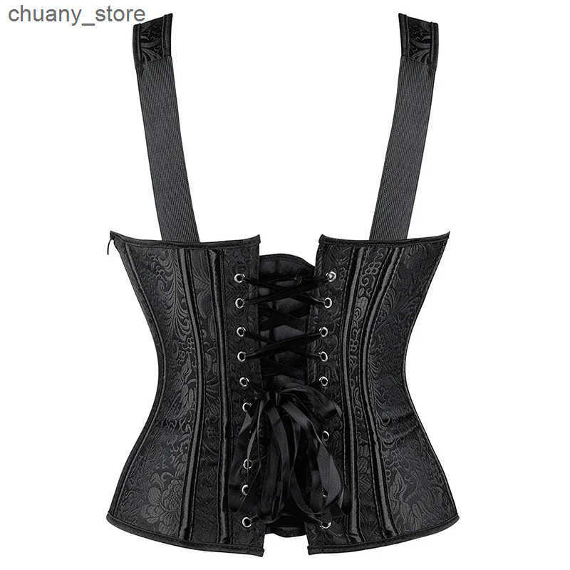 Belts Women Corset with Straps Black Overbust Corsets Vest Plus Size Steampunk Corsets and Bustiers Lace Up Boned Jacquard Corset Top L240910
