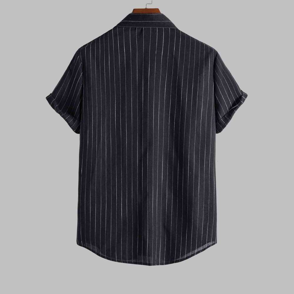 Mens Casual Striped Short Sleeved Shirts Turn-Down Collar Shirt Top Fashion Summer Male Clothing 2024 Haruku Streetwear