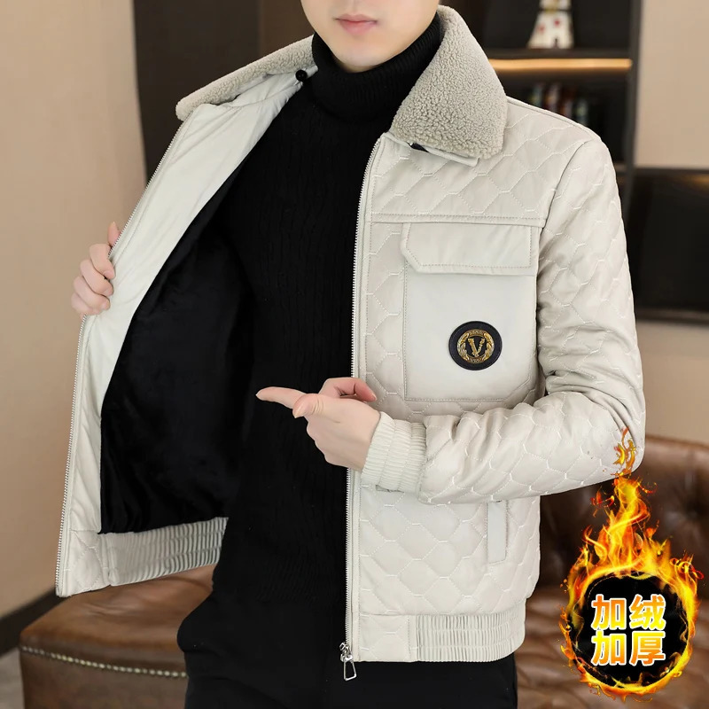 Winter Jacket Men Casual Loose Thicken Fleece Warm Mens Parkas lapel Collar Coat 241115