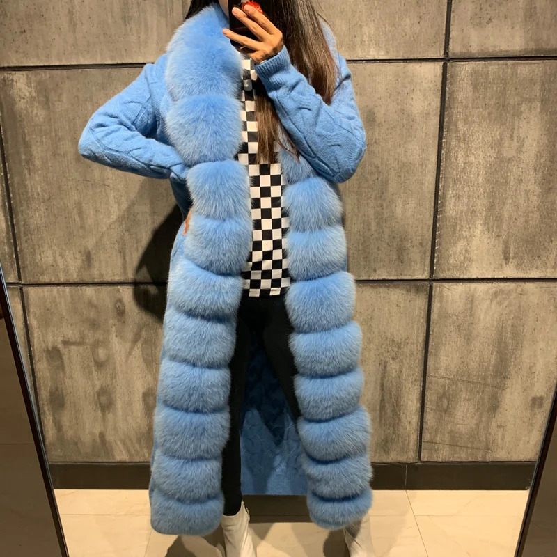 Women Real Fur Cardigan Sweater Natural Long 120125cm Length 241115