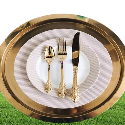 Vintage Western Gold Plated Cutlery Dining Knives Forks Teaspoons Set Golden Luxury Dinnerware Engraving Tableware