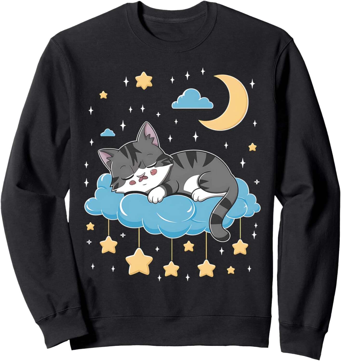 Long Sleeve Shirts for Men sweatshirt Cat Naptime Moon Cute Kitten Sleeping Cat Design Graphic Tee Sweatshirt T shirt Tee Streetwear Casual tops cloth