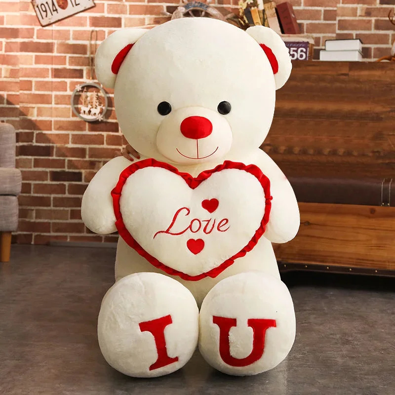 100cm Big I LOVE YOU Teddy Bear Plush Toy Lovely Huge Stuffed Soft Doll Lover Kids Valentines Day Gift For Girlfriend 240401