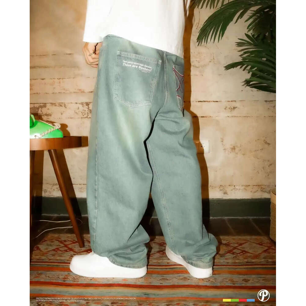American Y2k New Fashion Trend Letter Embroidery Loose Men Street Hip Hop Retro Straight Wide-Leg Pants Couple Joker Jeans