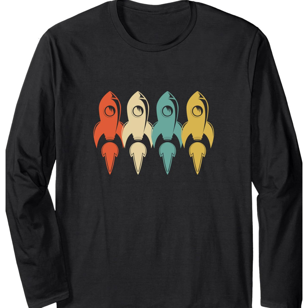 Long Sleeve Shirts for Men sweatshirt Vintage Retro Art Rocket Ship Design Scientist Gift Long Sleeve Tee Streetwear Casual tops clothes cool fashion