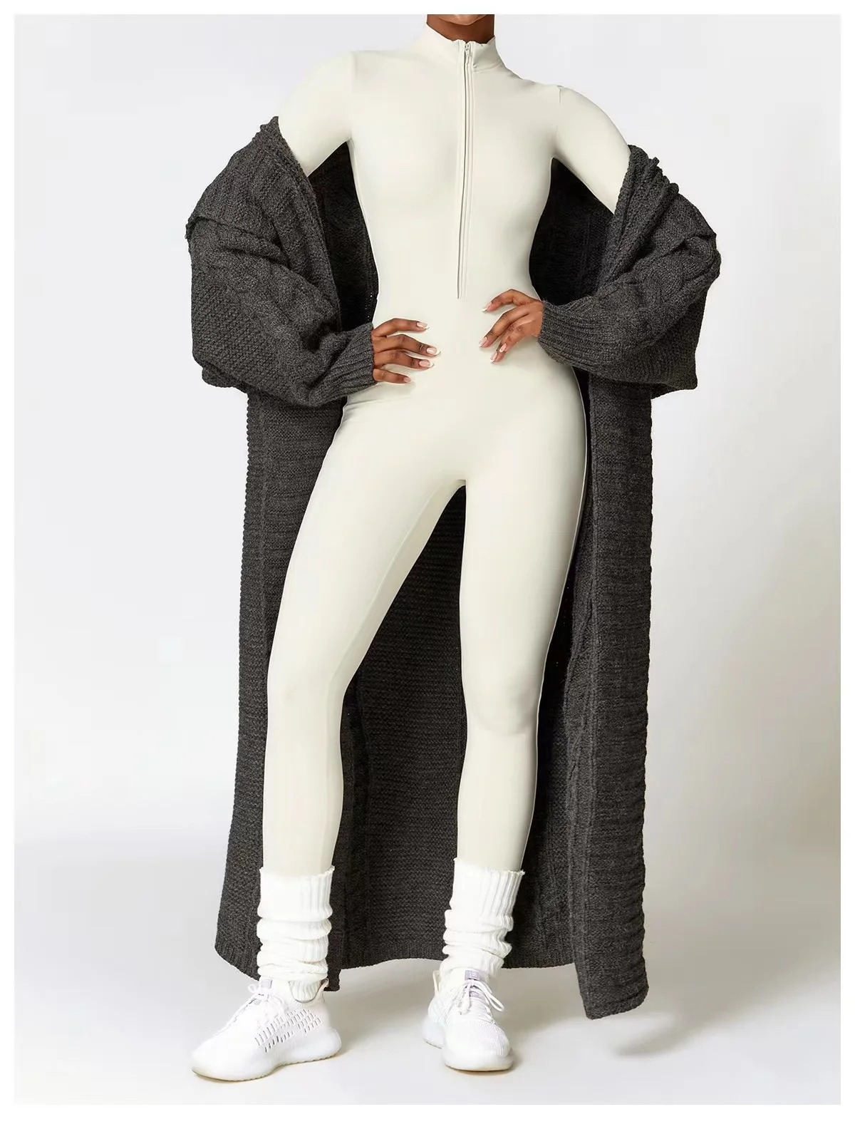 Winter Fleece Women's One-Piece Yoga Pants Long-Sleeved Warm Ski Overalls Outerwear High Elastic Cycg Bodybuilding Bodysuit
