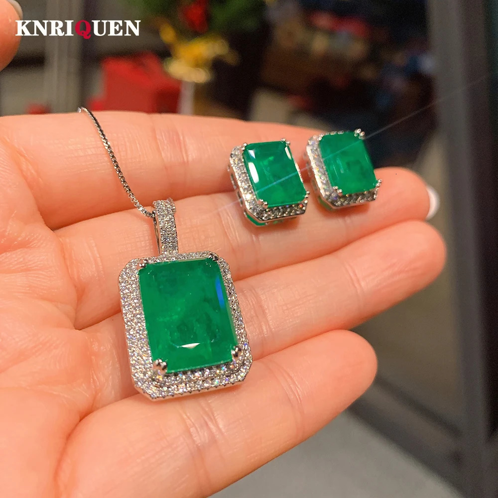 Charm Jade Gemstone Laboratory Diamond Pendant Necklace Earrings Wedding Party Exquisite Jewelry Set Women Retro Accessories Gift 241115