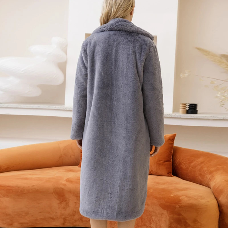 2023 Female Winter Plush Thick Warm Loose Women Faux Rabbit Fur Coat Loose Lapel Fur Coat 241115