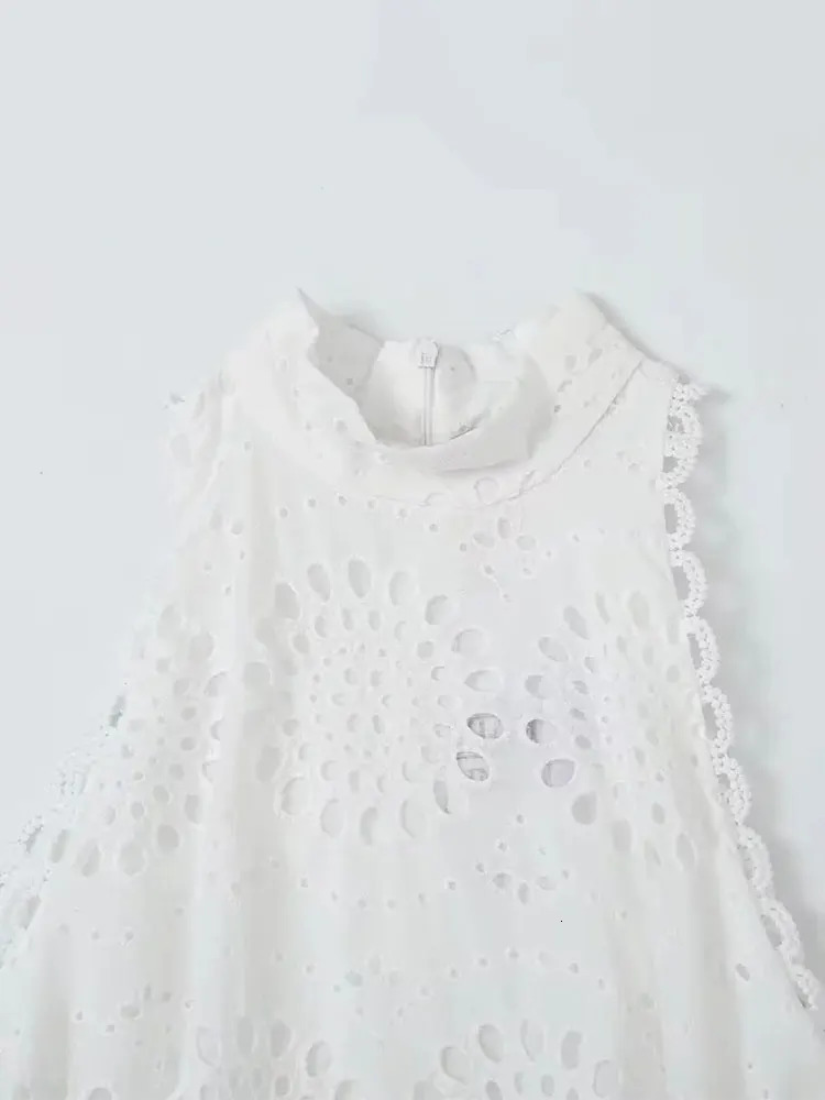 TRAF Dress Woman Sleeveless Hollowed Out Embroidery Midi Women Summer Dresses for With Belt Party 240415