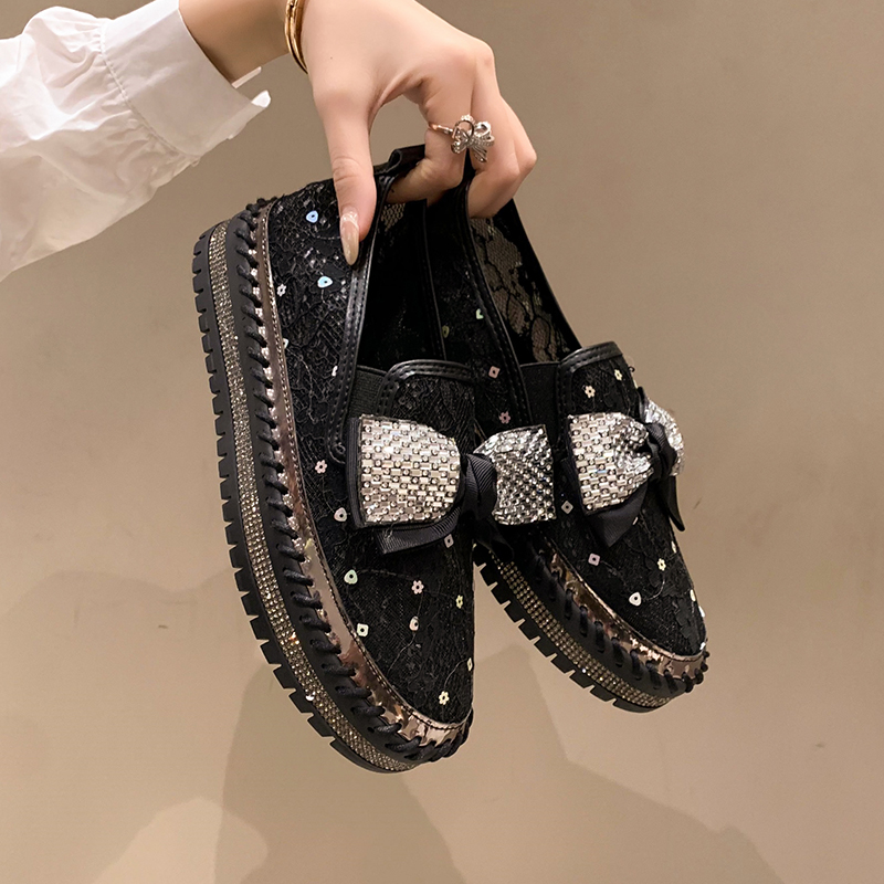 2024 Summer New Women's Sandals Thick Bottom Soft Hollow Mesh Flat Shoes Water Diamond Bow Breathable Sports Shoes Luxury Shining Casual Shoes De