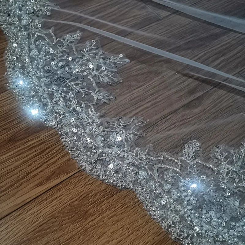 Bridal Wedding Veil Sparkling Pearl sequins Lace Cathedral Wedding Accessories Hair Accessories 2024 Veil Customization 241115