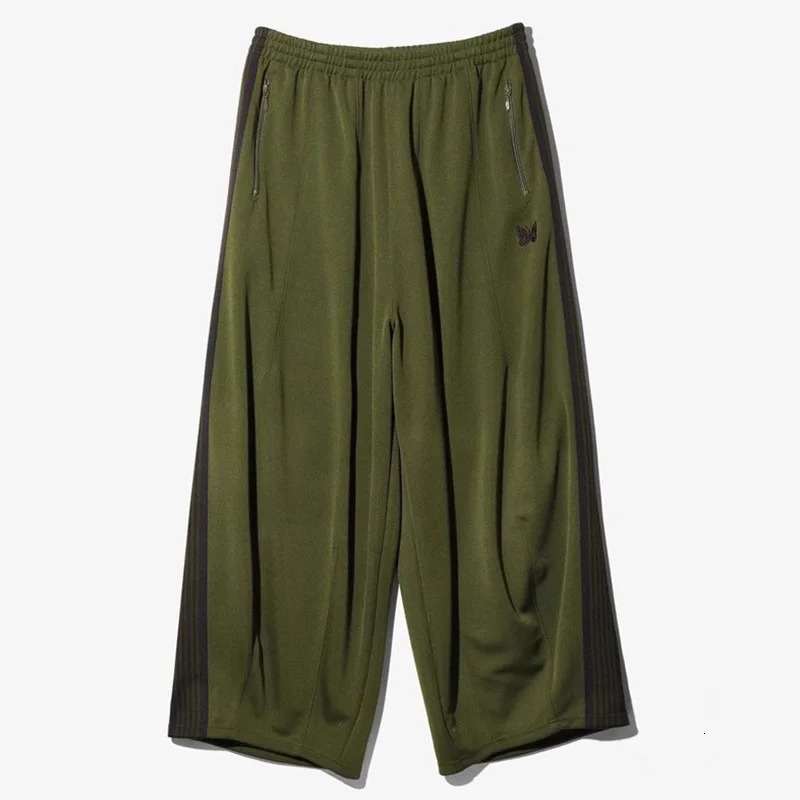 Olive Green Wide Leg Sports Pants for Men and Women High Quality Butterfly Embroidered Jogging Drawstring 241115