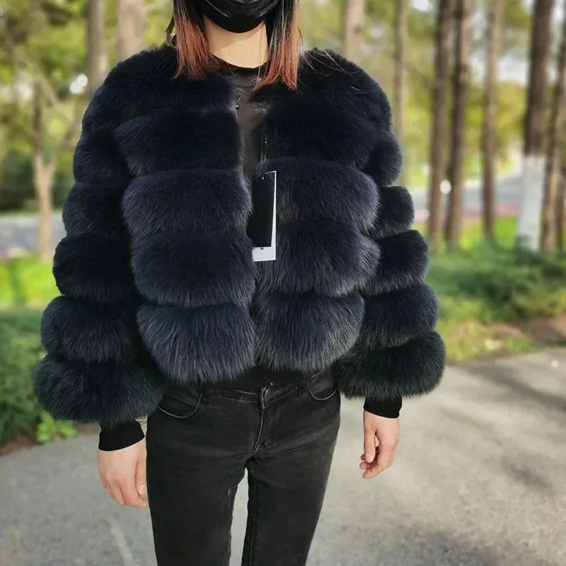 Faux Fox Fur Coat Women Winter Long Sleeve Raccoon Fur Jackets Thick Top Female Furry Coat Fluffy Synthetic Top Outwear 241115