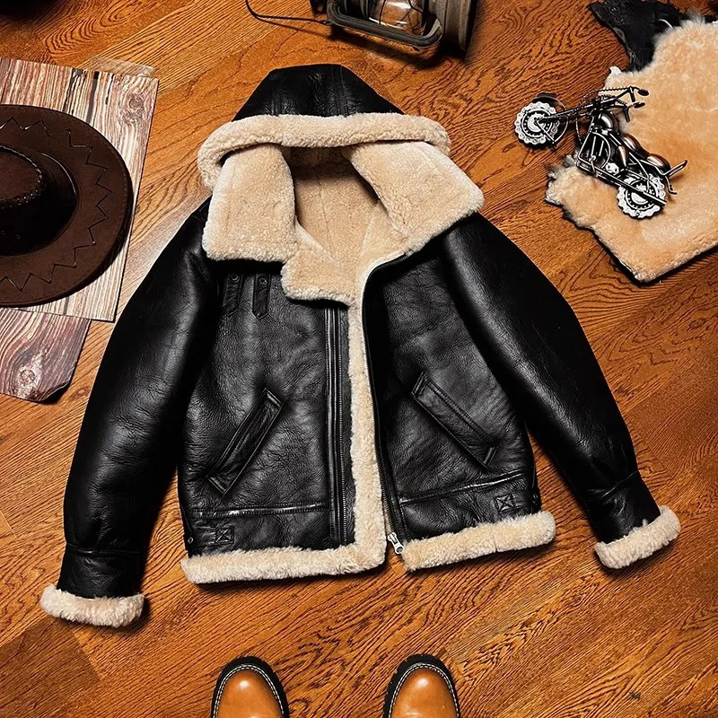 CC store is the . Mens high-quality 100% genuine leather jacket. Classic B3 winter warm thick leather coat. Natural sheepskin coat with wool. thick 24
