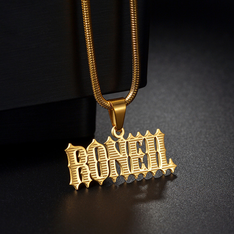 DIY Custom Stainless Steel Laser Marking Letters Name Pendant With NK Chain