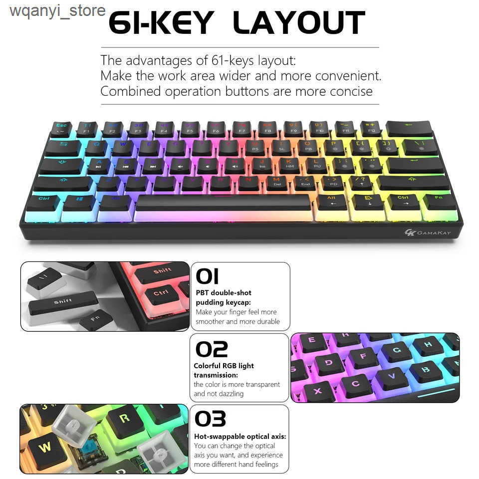 Keyboards GamaKay MK61 60% wired RGB mechanical keyboard Gateron optical switch Pudding keyboard 61 key thermal switch gaming keyboard L240910