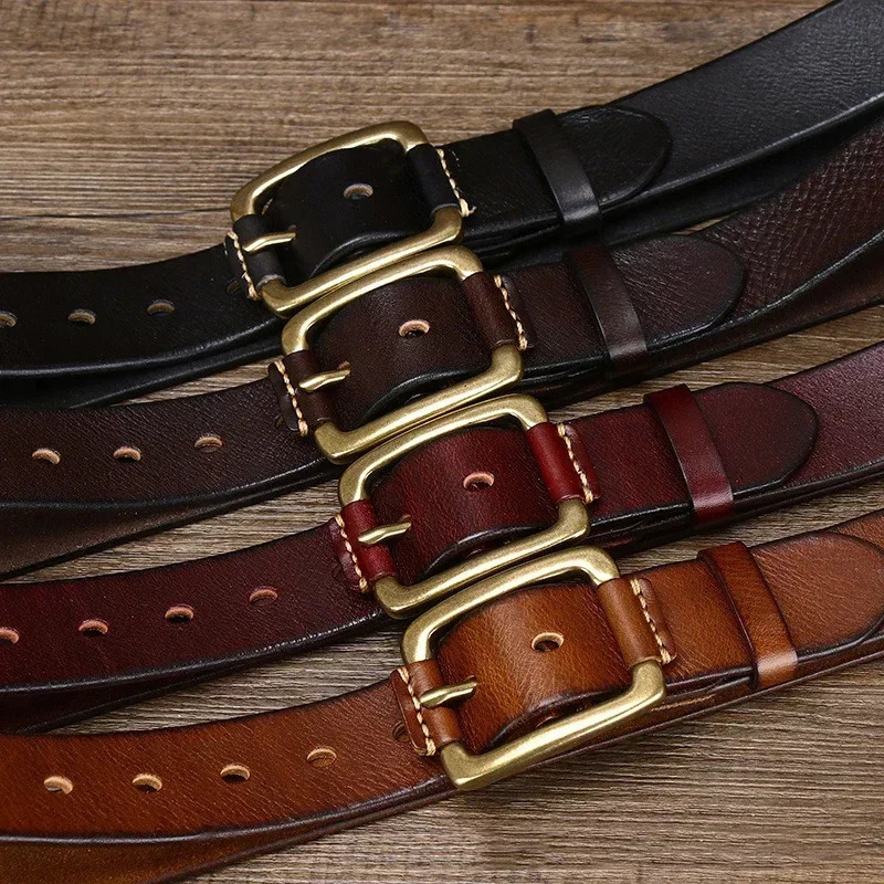 3.8CM pure denim high-quality mens leather belt mens belt mens brass buckle fancy retro jeans denim Cintos 241115