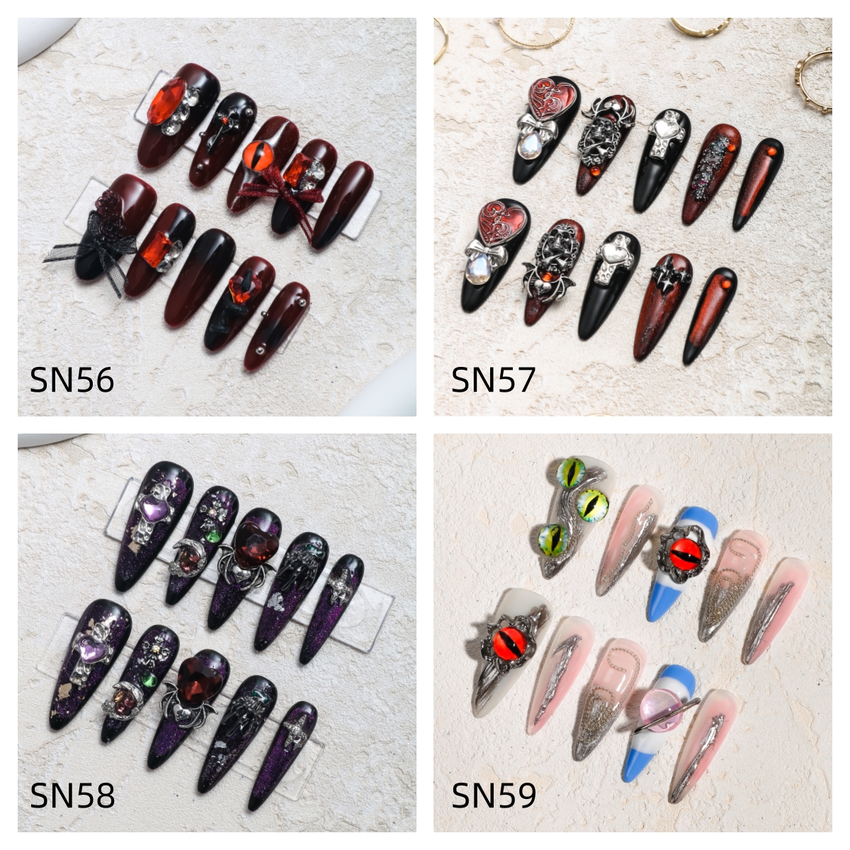 Sisful Long Shape Almond, Oval, Stiletto 10 PCS Salon Quality Purely Handmade Press On Nail Kits with Jelly Glue Tap, Alcohol Cotton, Double Sided nai