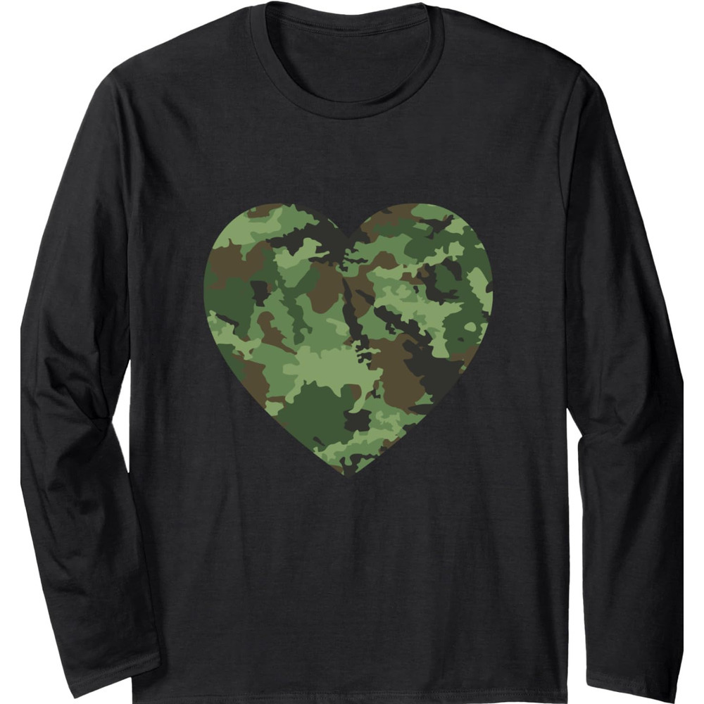 Long Sleeve Shirts for Men sweatshirt Love American Soldier Troops Camouflage Heart Gift Long Sleeve T-Shirt T shirt Tee Streetwear Casual tops clothe