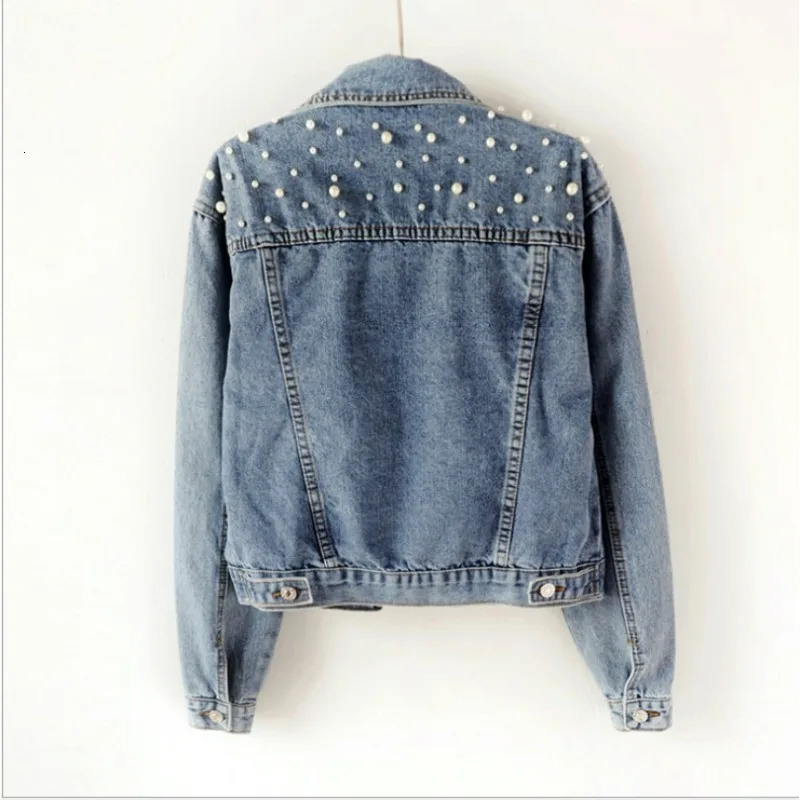 2024 Womens Short Denim Jacket Beaded Pearl Loose Spring and Autumn 241115