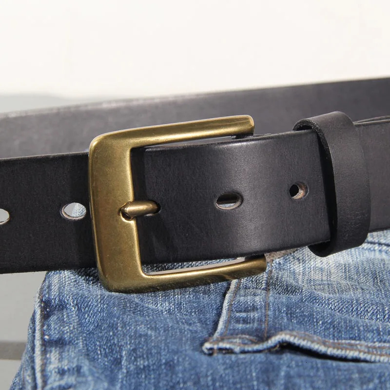 Vintage handmade leather copper buckle mens belt Cinturon Gotico denim retro full matching casual jeans soft belt ABC 241115