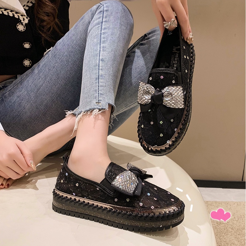 2024 Summer New Women's Sandals Thick Bottom Soft Hollow Mesh Flat Shoes Water Diamond Bow Breathable Sports Shoes Luxury Shining Casual Shoes De
