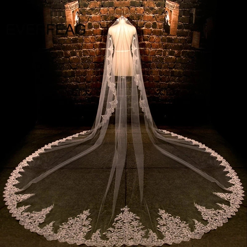 4M 5M White Ivory Cathedral Wedding Veil Long Lace Edge Bridal Veil with Comb Wedding Accessories 241115