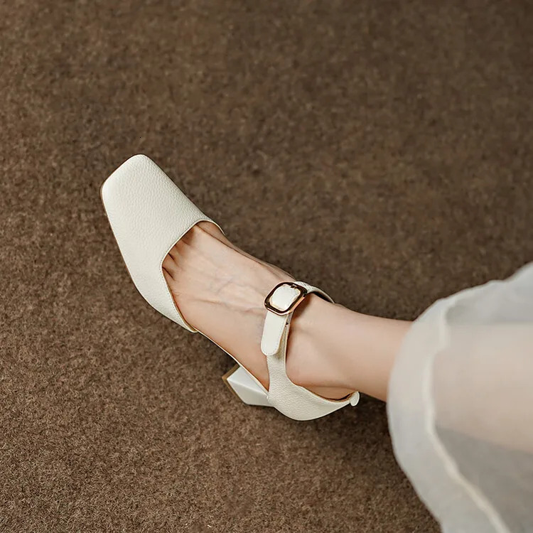 Sheep Suede Leather Summer/Spring Sandals Square Toe High Heels Cover Heel Shoes For Women Retro Mary Janes
