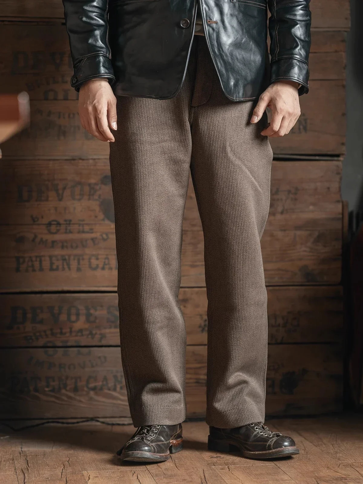 Bronson Lot 929 Retro Pique Striped Work Pants Salt and Pepper Winter Mens Casual Trouser 241115