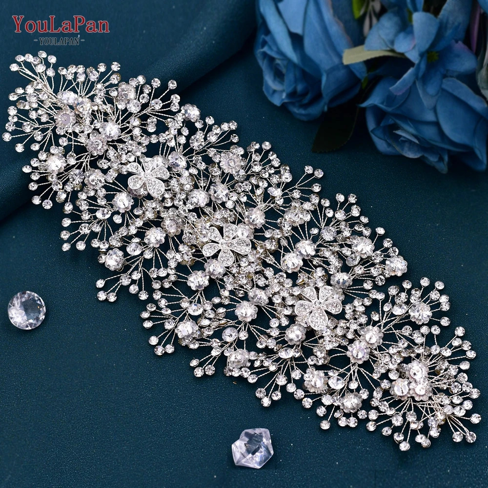 YouLaPan Diamond Bridal Headpiece with Earrings Set Bridal Headpiece Crystal Wedding Crown Headband Hair Accessories HP240 241115