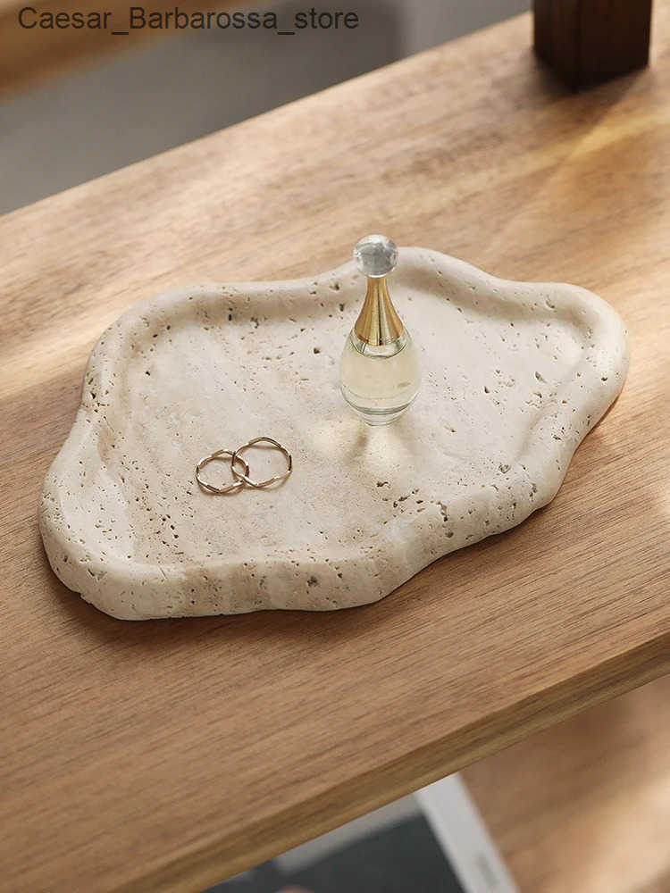 Decorative Plates AhunderJiaz Wabi-sabi Nordic Style Travertine Storage Tray Entryway Storage Tray Decorative Ornament Home Storage Decoration J241115