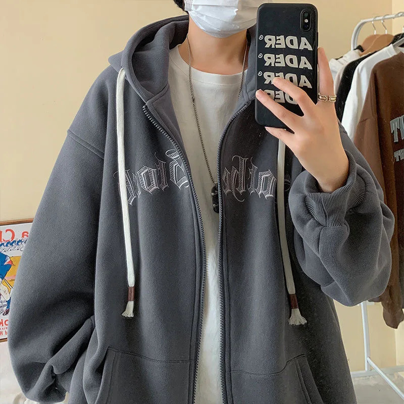 Designer's new autumn and winter hooded cardigan wool sweater for men, fashionable letter embroidery, loose casual student zipper jacket