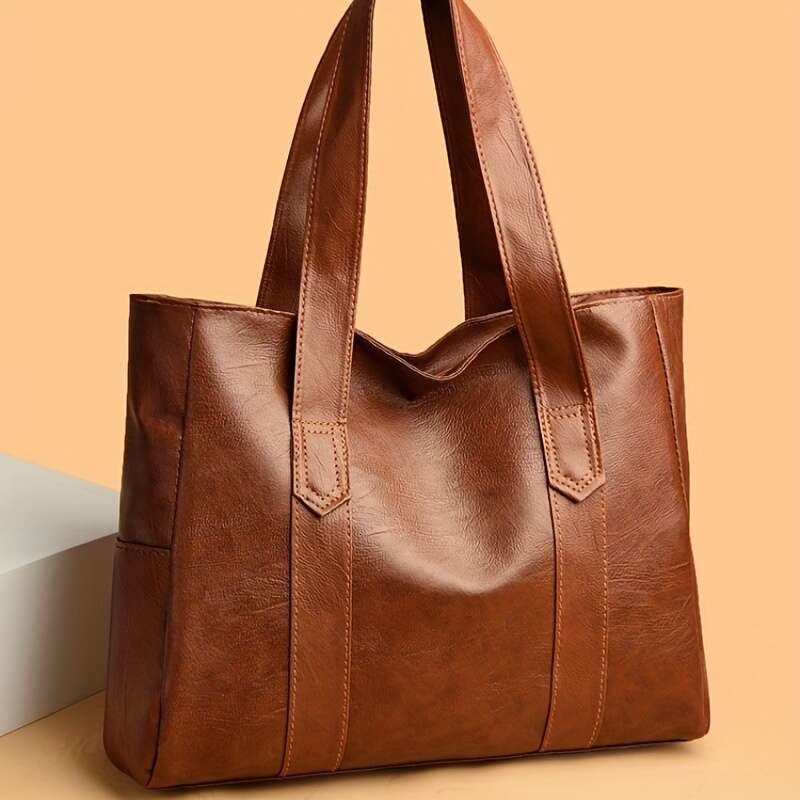 Chic Women's Tote Bag - Spacious & Versatile Shoulder Handbag, Durable Faux Leather with Zip Closure, Available in Light Brown/Black