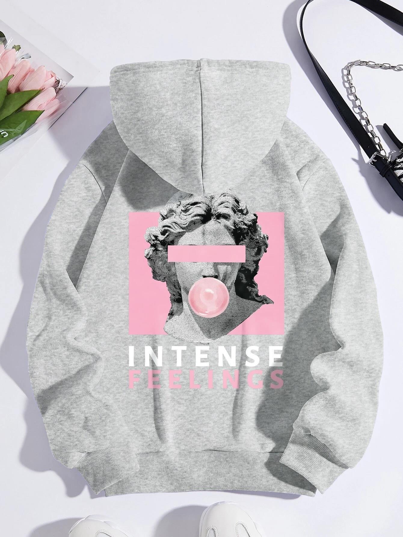 Designer's new sculpture strongly feels printed women's hoodie casual sports trend hoodie wool warm and comfortable hoodie fashionable stree