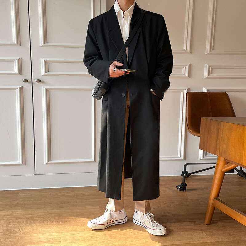 MYQ Trench Mid To Long Autumn New Style Men's Korean Version Trendy Loose Over The Knee Suit Collar Coat Jacket