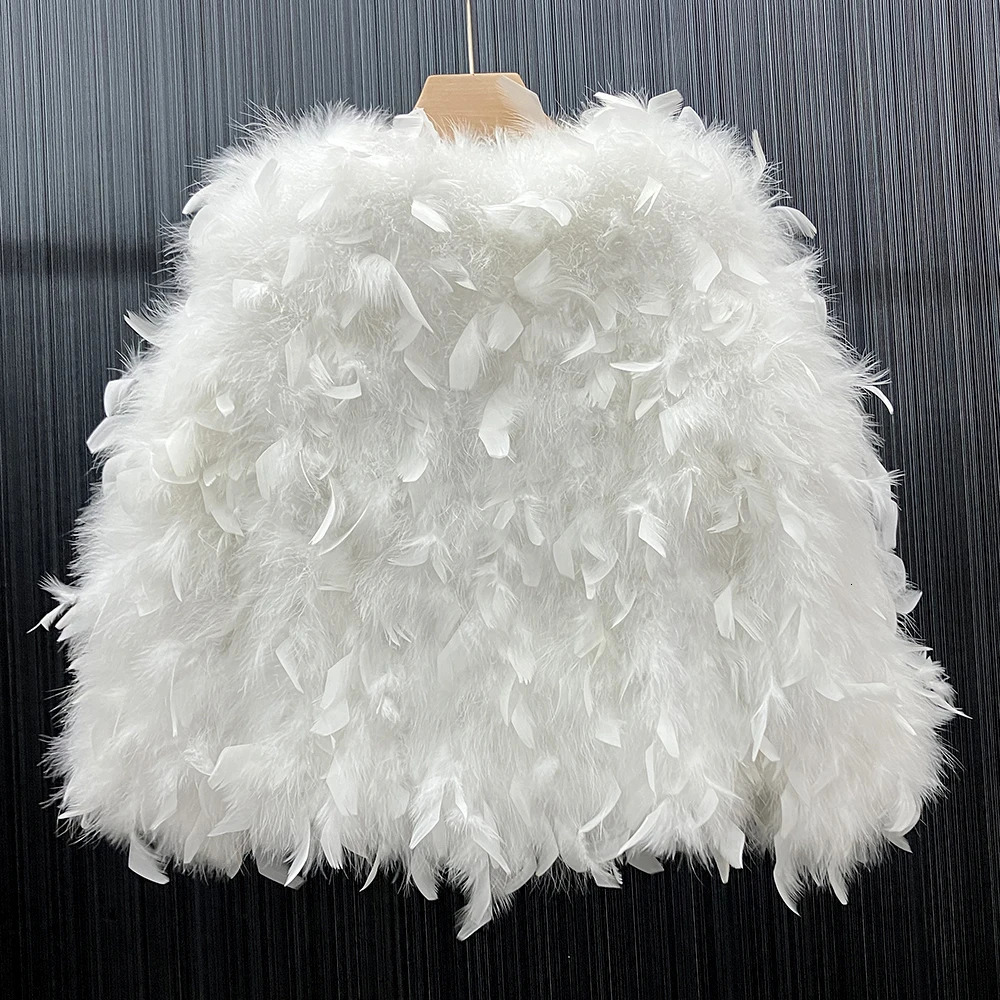 Womens Oriental Feather Jacket Womens Winter Warm Natural Fluffy Fur Coat Fashion Long Sleeve Coat 241115
