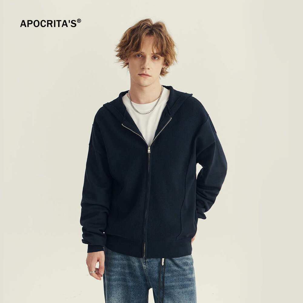 APO Wear | Autumn And Winter Men's Hooded Knitted Cardigan Coat, High End Trendy Brand Loose Casual Zipper Sweater