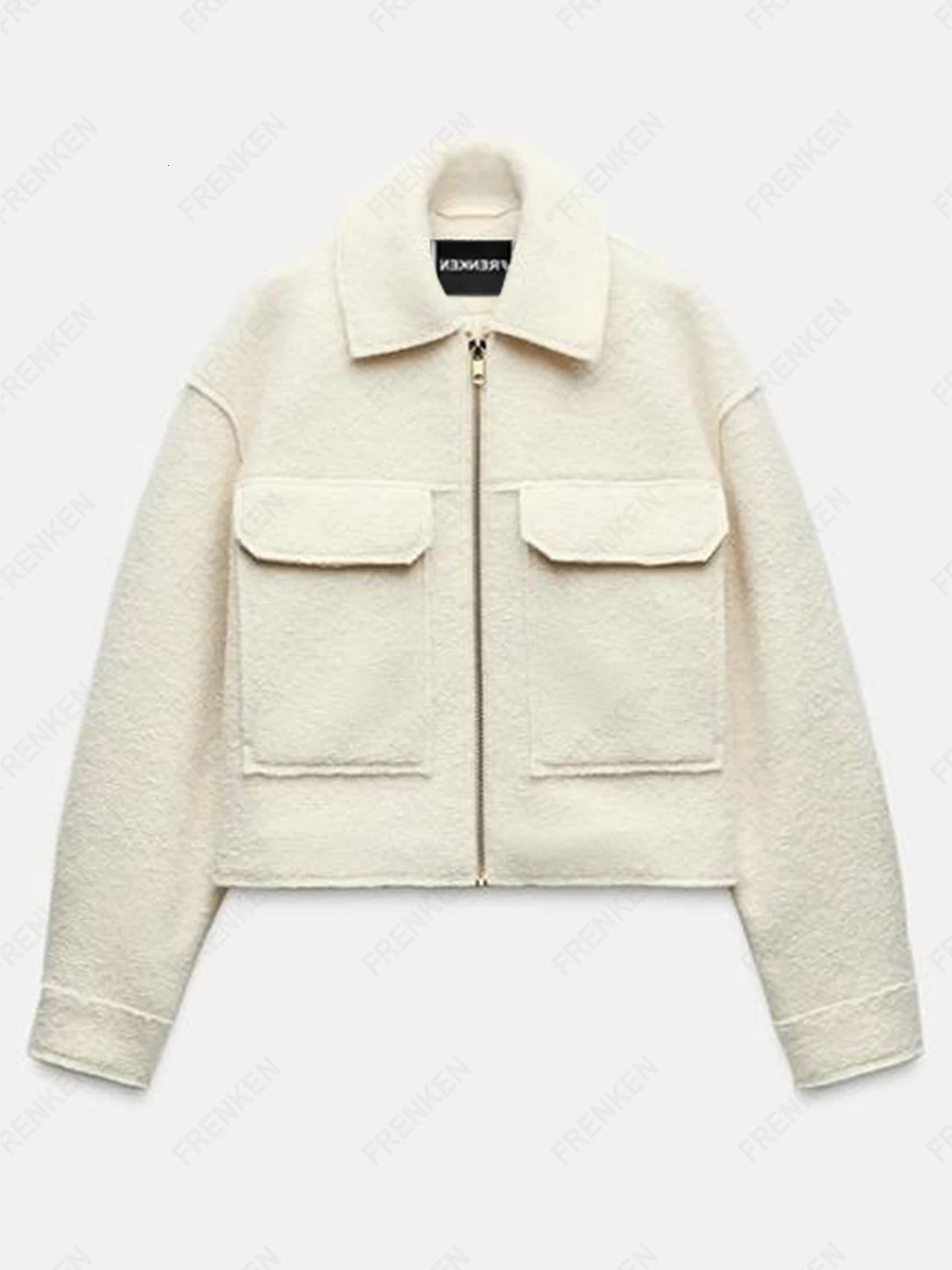 Frenken Autumn and Winter Womens Jacket Short Tweed Retro Lapel Long Sleeves Zipper Fashionable Elegant Woolen Outerwear 241115