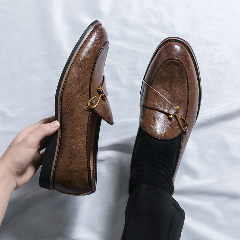 Black Loafers for Men Fashion Stone Pattern Formal Monk Business Handmade Leather Men's Social Driving Shoes