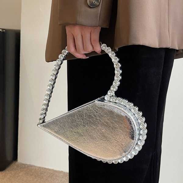 High End Luxury Heart-shaped Handbag For Women Niche Diamond Inlaid Love Bag Water Diamond Dinner Bag