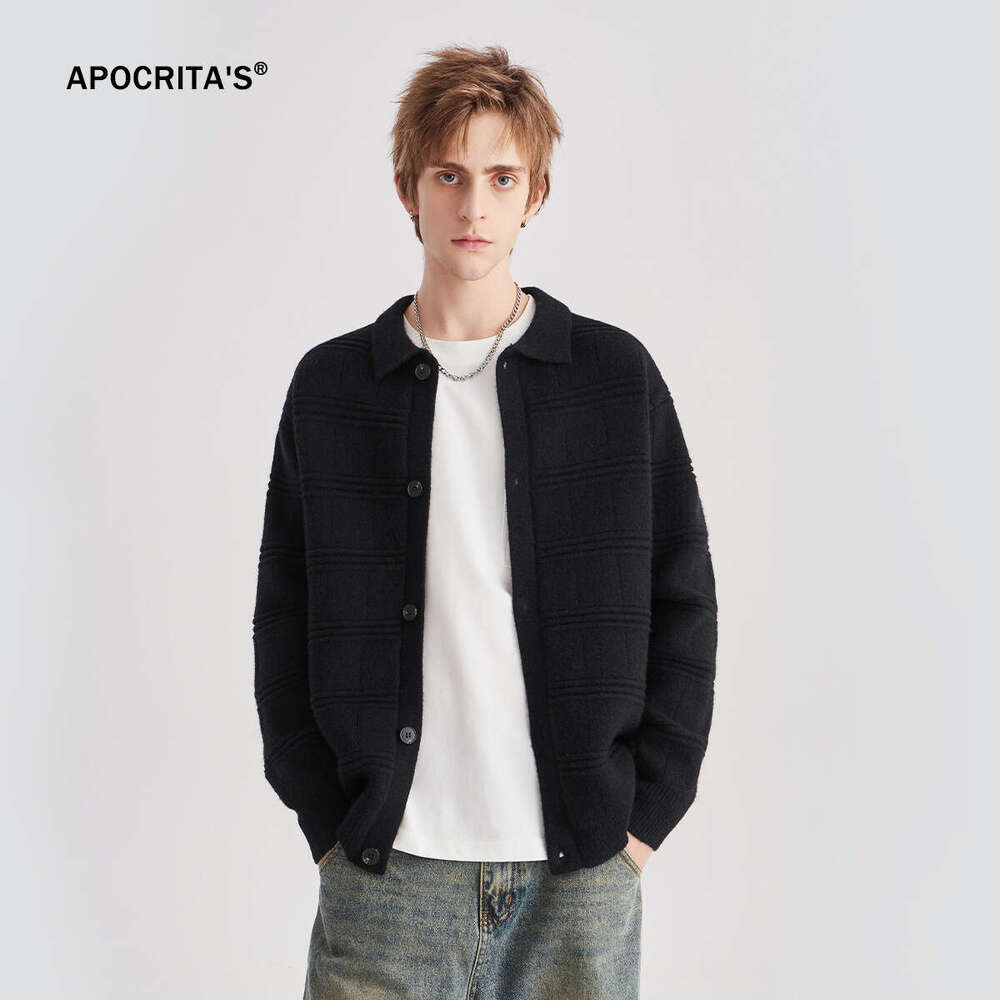 APO Wear | Men's Knitted Cardigan Coat Thick Autumn/Winter High End Korean Edition Lazy Loose Collar Sweater