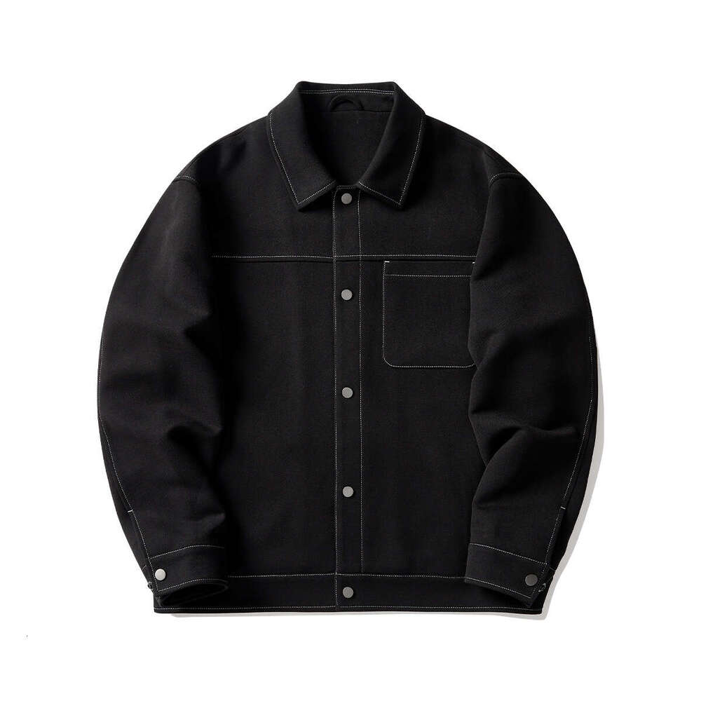 Momaike Minimalist Casual Denim 2024 Autumn Fashion Bright Line Lapel Men's Jacket 80730