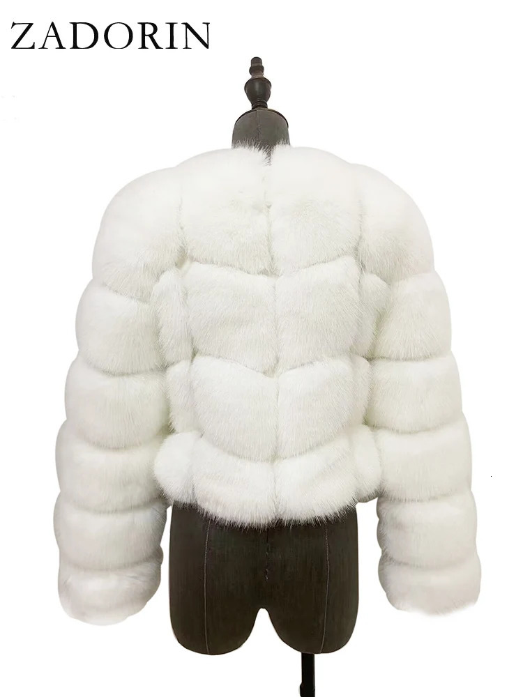 ZADORIN Faux Fur Coats Cropped Top For Women Jacket Winter 2024 Coat Fluffy White Tops 241115