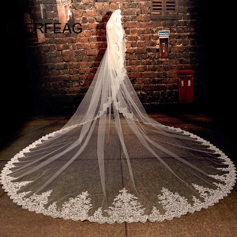 4M 5M White Ivory Cathedral Wedding Veil Long Lace Edge Bridal Veil with Comb Wedding Accessories 241115