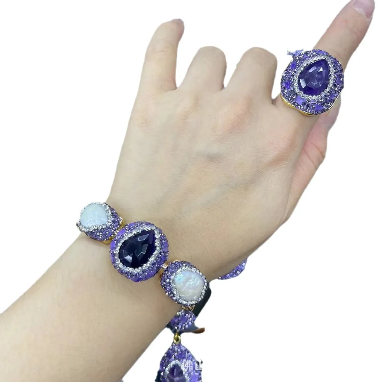 The Baroque pearl jewelry set features a natural amethyst premium four piece set with outstanding personalized 241115