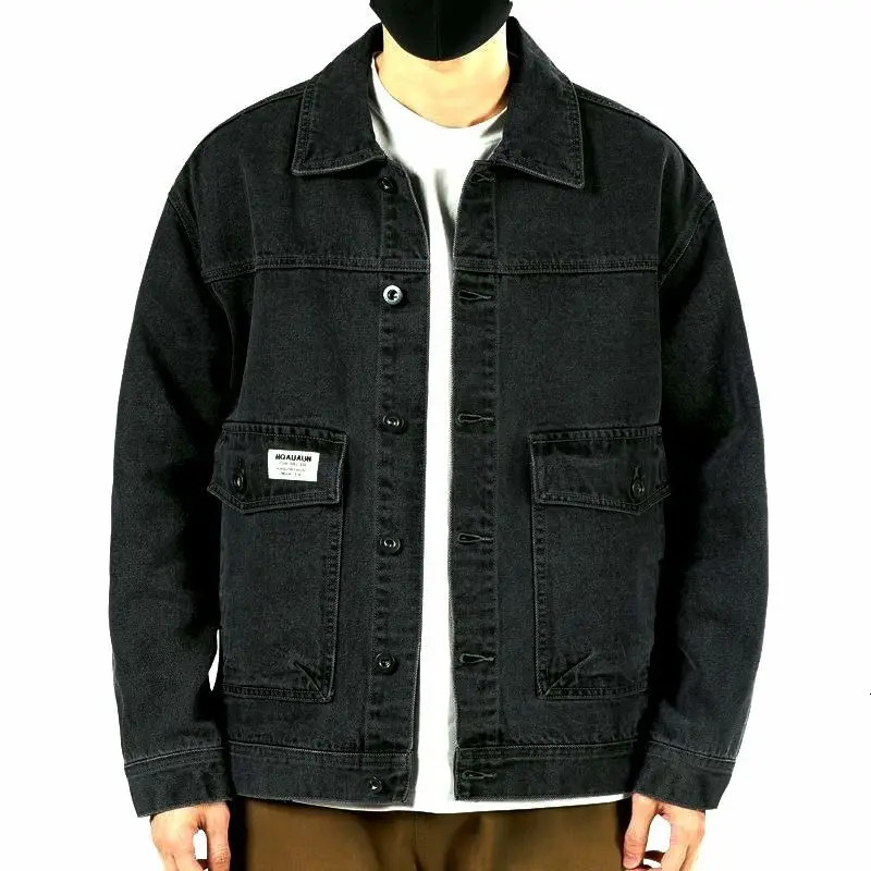 Mens Denim Jacket Cargo Short Vintage Male Jean Coats Outwear Blue Casual Slim Wide Shoulders Japanese High Quality Cowboy Y2k 240408