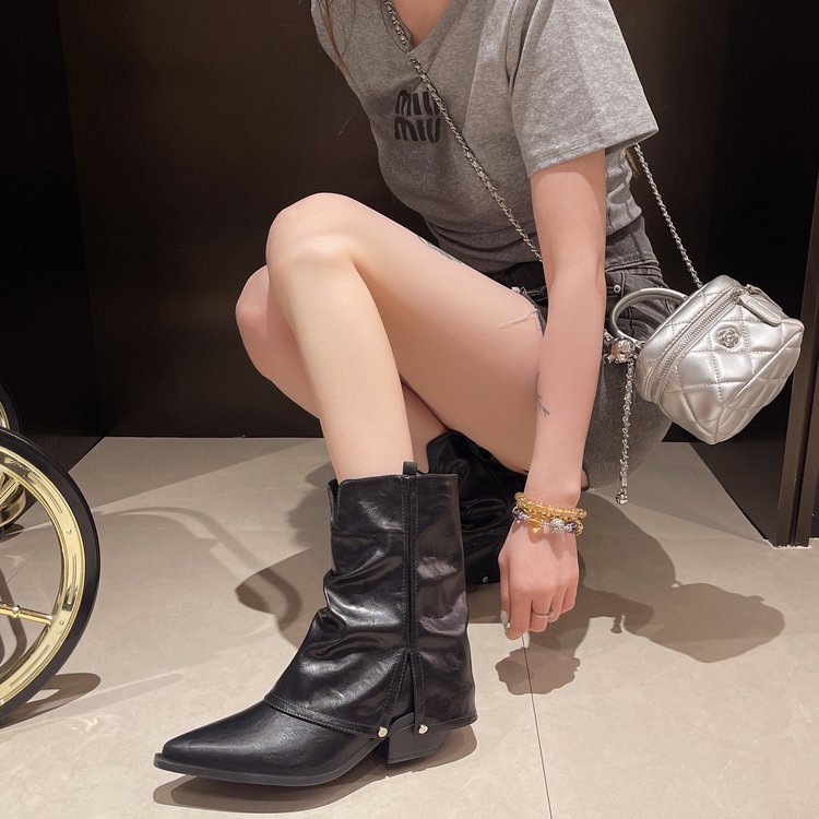 Autumn/Winter Women's Retro Pointed Thick Heel Short Boots Size35-42.