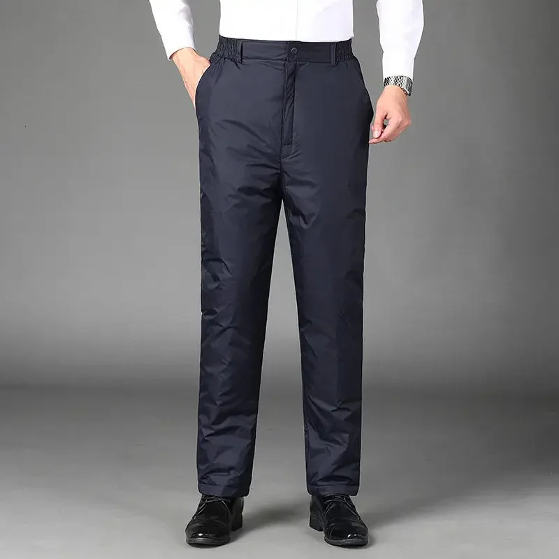 Winter Warm Mens Solid Color Down Pants White Duck Waterproof Straight H616 241115