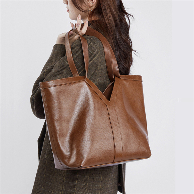 2 Pcs/Set Cow Genuine Leather Large Tote Shoulder Bags For Women Winter Designer Commuter Shopper Ladies Handbags Vintage BagVoyage